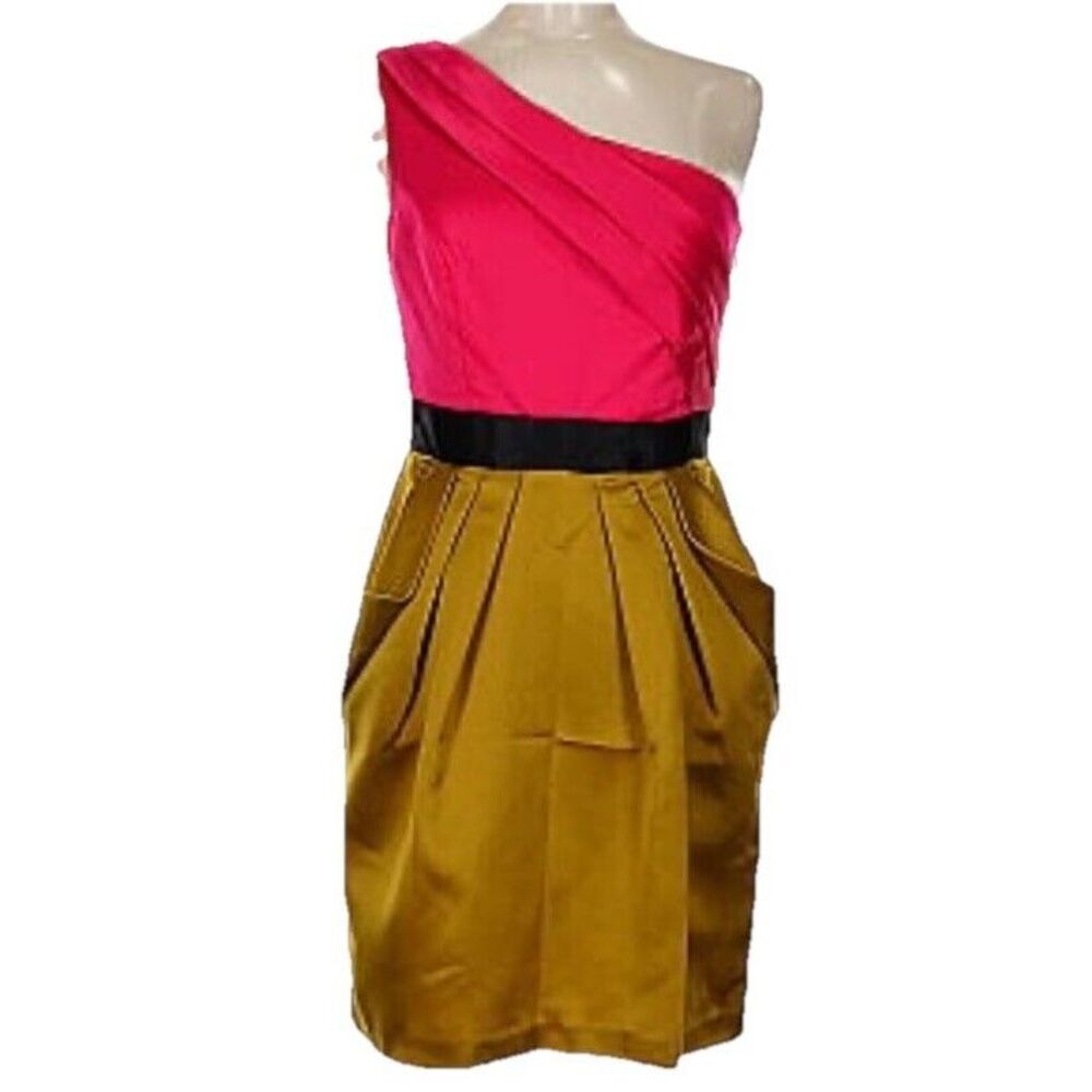 NWT Max And Cleo Woman Woven Cocktail Dress SZ 2 Mini One Shoulder Retail 138$